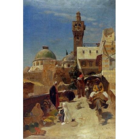 Oriental Street Scene by Gustav Bauernfeind - Jewish Art Oil...