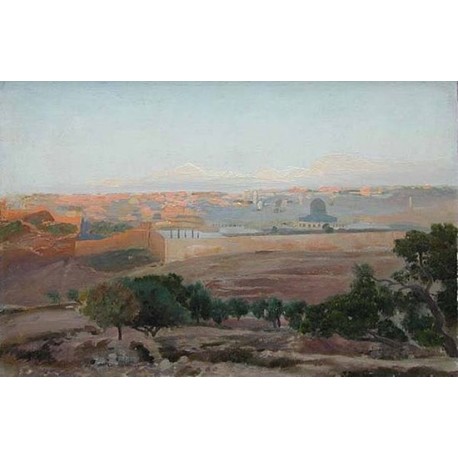 View of Jerusalem by Gustav Bauernfeind - Jewish Art Oil Painting...