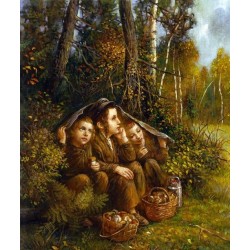 Elena Flerova - Boys in the forest | Jewish Art Oil Painting Gallery