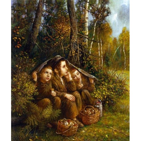 Elena Flerova - Boys in the forest | Jewish Art Oil Painting Gallery