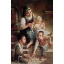 Elena Flerova - Children on the stairs | Jewish Art Oil Painting Gallery