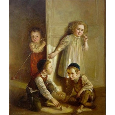 Elena Flerova - Dreidel II | Jewish Art Oil Painting Gallery