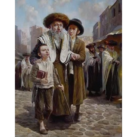 Elena Flerova - Leaving Shul | Jewish Art Oil Painting Gallery