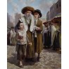 Elena Flerova - Leaving Shul | Jewish Art Oil Painting Gallery