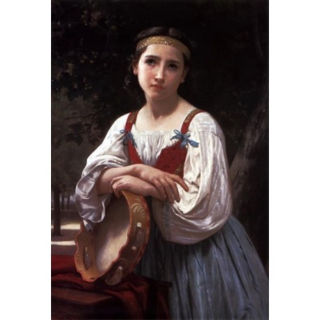 Gypsy Girl with a Basque Drum by  William Adolphe Bouguereau - Art gallery oil painting reproductions