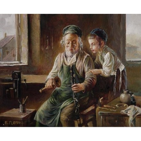 Elena Flerova - The Clarinist | Jewish Art Oil Painting Gallery