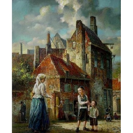 Elena Flerova - The Jewish area | Jewish Art Oil Painting Gallery