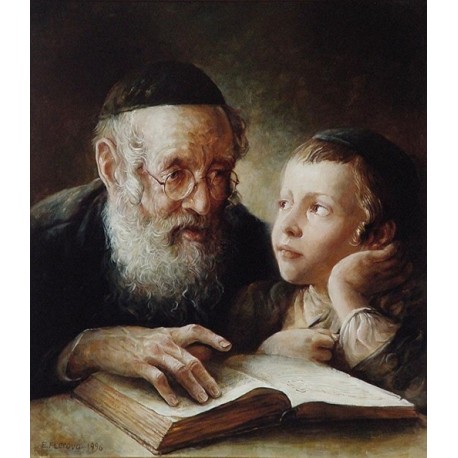 Elena Flerova - The Lesson V | Jewish Art Oil Painting Gallery