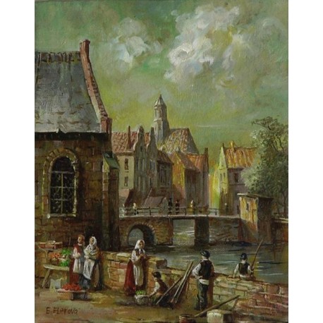 Elena Flerova - The Market | Jewish Art Oil Painting Gallery
