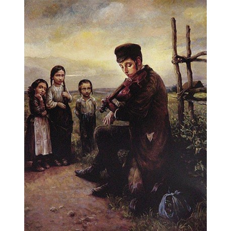 Elena Flerova - The Violinist | Jewish Art Oil Painting Gallery