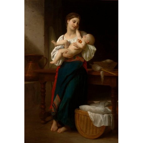 Premieres Caresses by William Adolphe Bouguereau - Art gallery oil painting reproductions