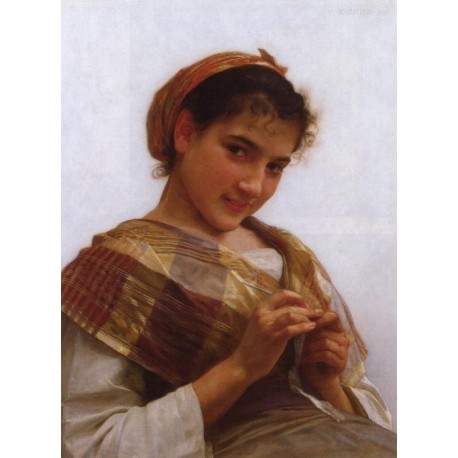 Young Girl Crocheting 1889 by William Adolphe Bouguereau -Art gallery oil painting reproductions