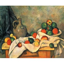 Jug, Curtain and Fruit Bowl by Paul Cezanne- oil painting
