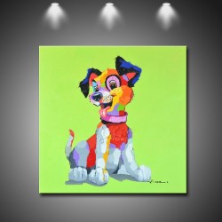 Color Puppy Dog - Handmade Animal Wall Art Modern Oil Painting