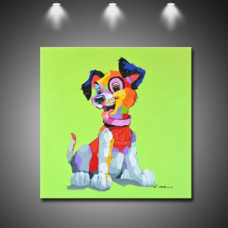 Color Puppy Dog - Handmade Animal Wall Art Modern Oil Painting