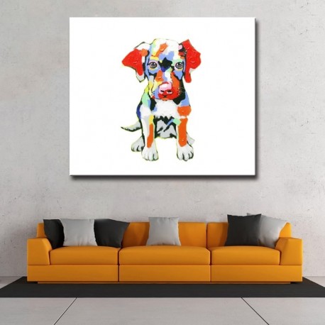 Colorful Puppy- Handmade Animal Canvas Art Modern Oil Painting