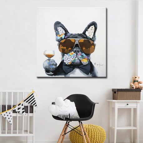 Cool Drinking Dog - Handmade Animal Canvas Art Modern Painting
