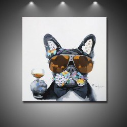 Cool Drinking Dog - Handmade Animal Canvas Art Modern Painting