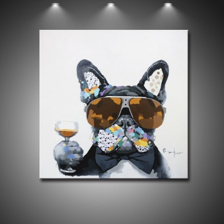 Cool Drinking Dog - Handmade Animal Canvas Art Modern Painting