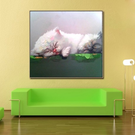 Cute Cat - Hand-Painted Animal Wall Art Modern Oil Painting