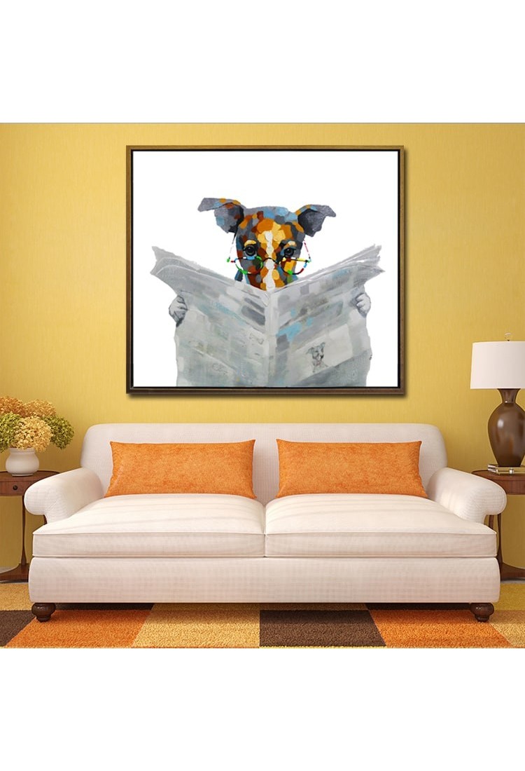 Reading Dog Hand Painted Modern Home decor  Wall Art  oil 