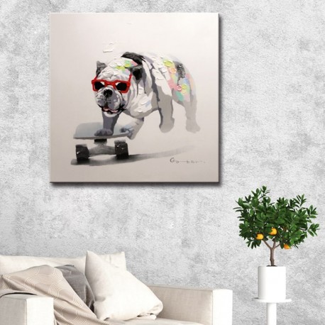 Skating Dog - Handmade Animal Canvas Art Modern Oil Painting