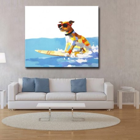 Surfing Dog - Hand-Painted Animal Wall Art Modern Oil Painting