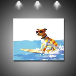 Surfing Dog - Hand-Painted Animal Wall Art Modern Oil Painting