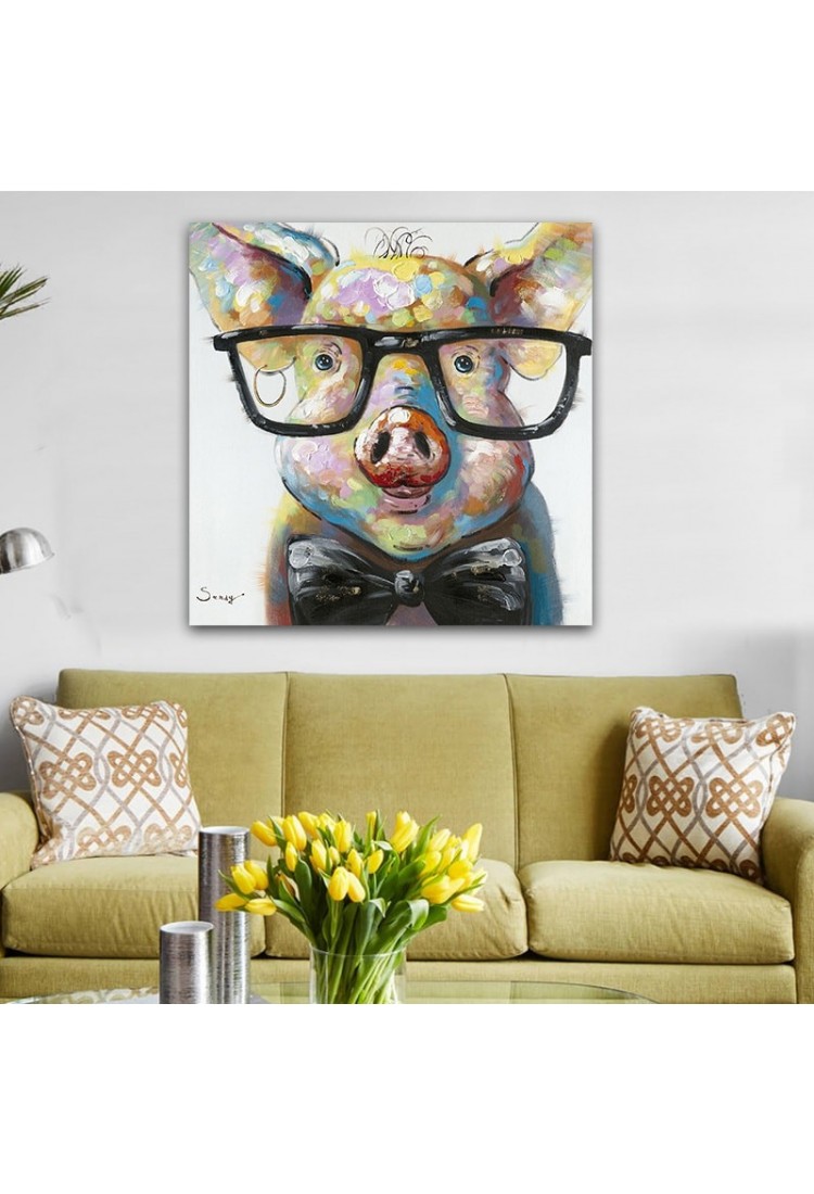 Smart Pig - Hand-Painted Modern Home decor wall art oil ...