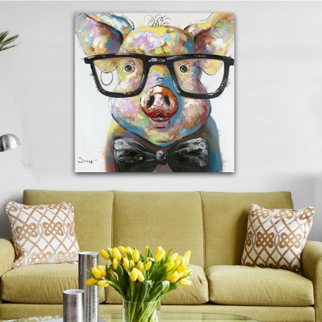 Smart Pig - Hand-Painted Modern Home decor wall art oil Painting