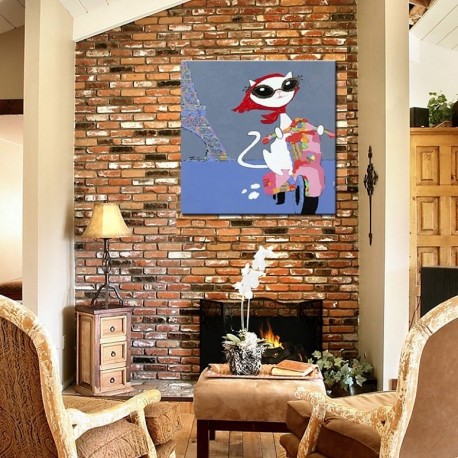 Cat on Bike - Hand-Painted Modern Home decor wall art oil Painting