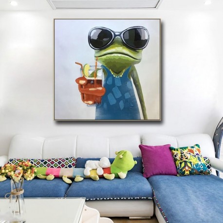 Cool Frog  - Hand-Painted Modern Home decor wall art oil Painting