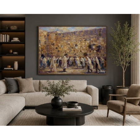 Western Wall procession artwork by D. Hezy displayed in a living room