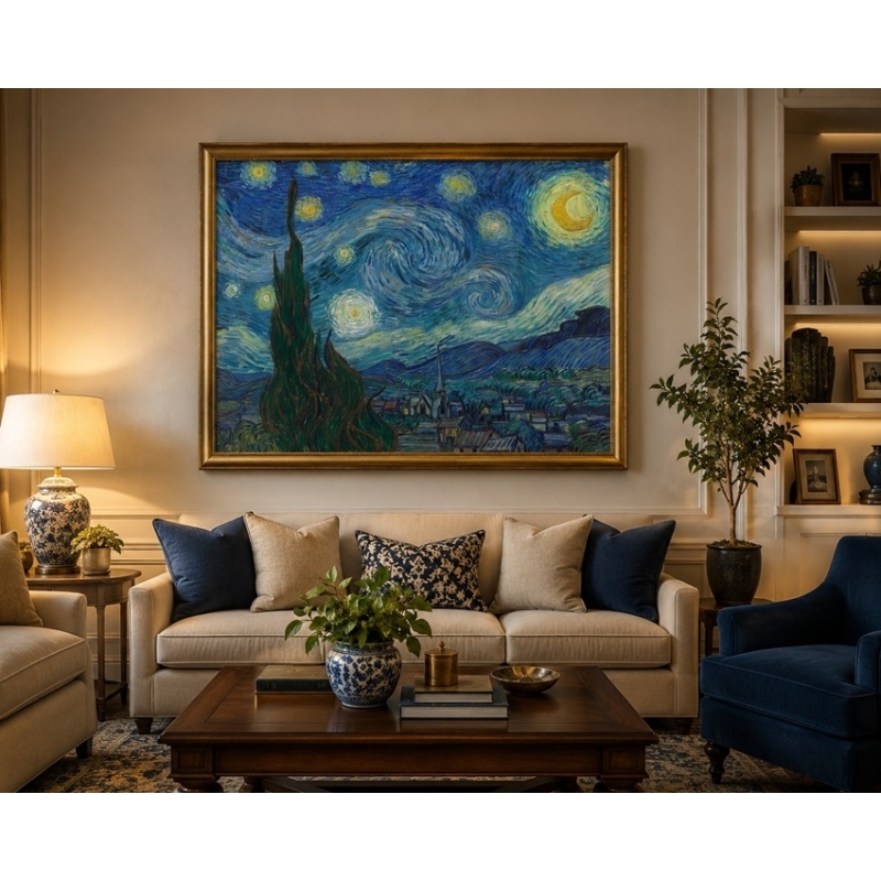 Starry Night Van Gogh reproduction oil painting in the living room