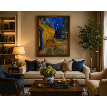 Cafe Terrace at Night reproduction by Vincent van Gogh - authentic hand-painted oil painting in living