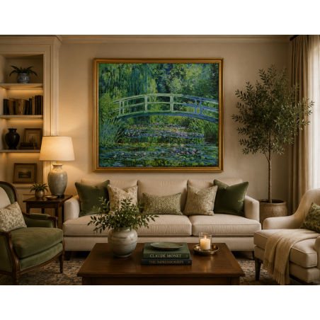 Impressionist oil painting reproduction of Water Lilies by Claude Monet in the living room