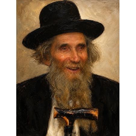 Rabbi Shteinman- a judaica art oil painting portrait of him smiling