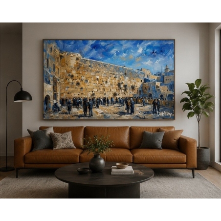 Blue sky western wall artwork by D. Hezy displayed in a living room
