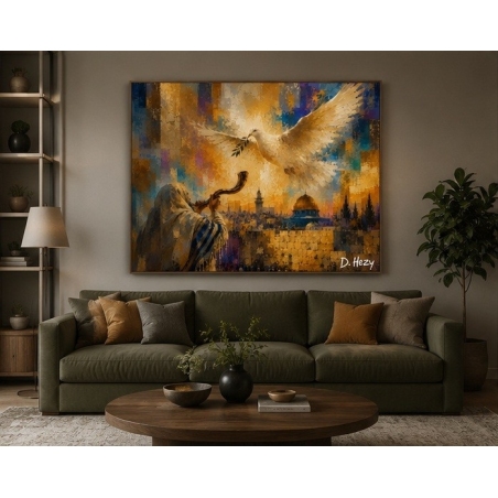 Abstract golden western wall artwork by D. Hezy in a contemporary interior