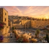 Western Wall oil painting showing Jerusalem old city in warm golden tones