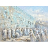 Spiritual Western Wall painting with rows of angelic figures in white robes at the Kotel