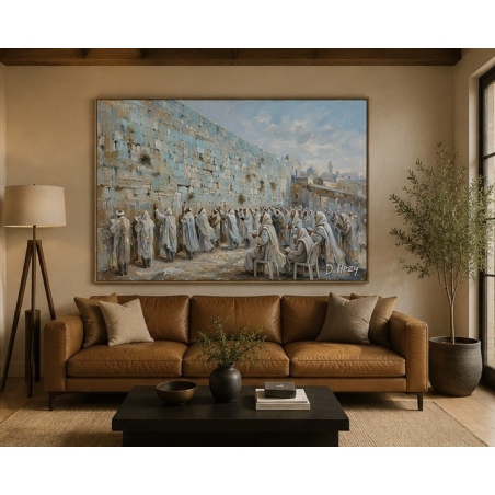 Blue-toned western wall artwork by D. Hezy displayed in a living room