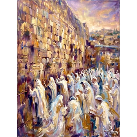 Western Wall painting showing the daily morning prayers