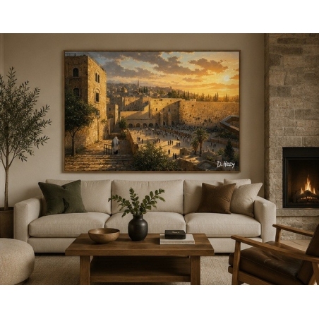 Jerusalem landscape western wall artwork by D. Hezy in a living room