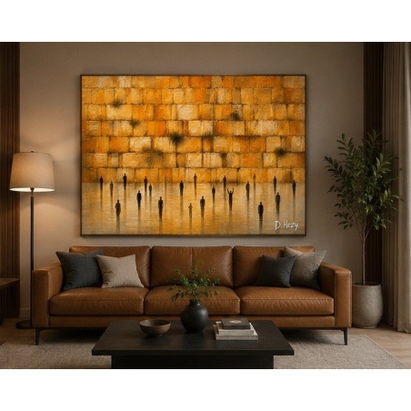 Golden stone western wall artwork by D. Hezy in a modern interior