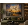 Western Wall prayer shawl and dove artwork by D. Hezy in a home setting