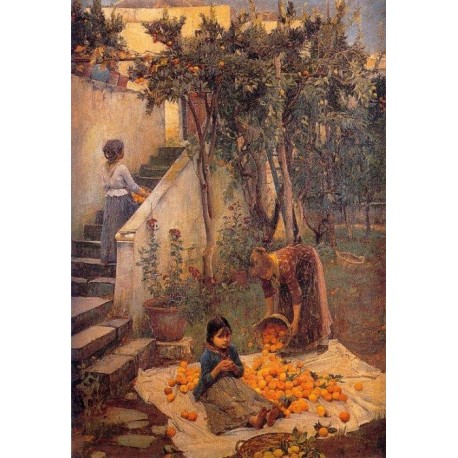 The Orange Gatherers 1890 by John William Waterhouse-Art gallery oil painting reproductions