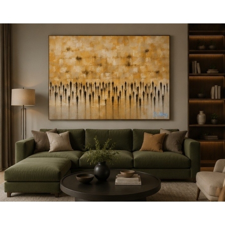 Western Wall prayer notes artwork by D. Hezy in a modern home interior