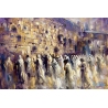 Western Wall painting showing a night procession of worshippers in deep purple tones