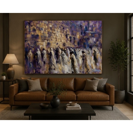 Night procession western wall artwork by D. Hezy in a modern living room